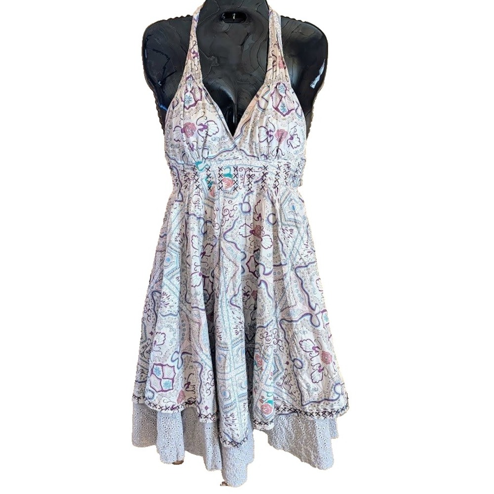 Odd Molly Halter Dress S Boho Paisley Eyelet Lace Festival Smocked Romantic